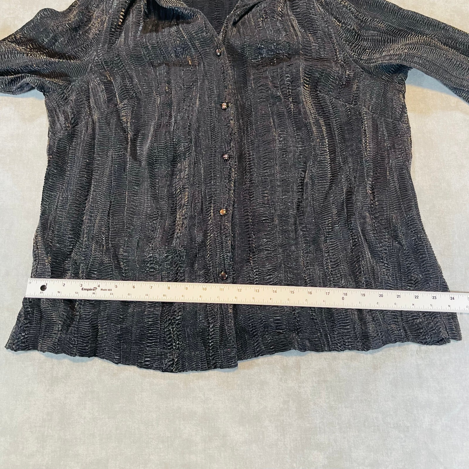 Napa Valley Woman 1X Blouse Shirt Black Metallic Crinkle Textured Button Up