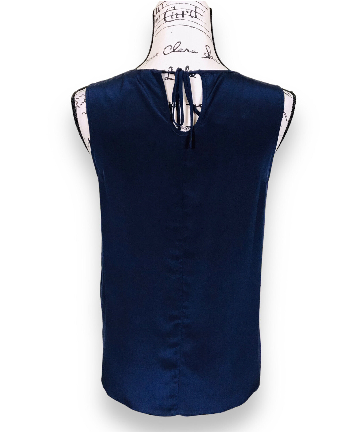 Lilly Pulitzer Silk Blouse Size S Beaded Sleeveless Top Dark Blue Round Neck