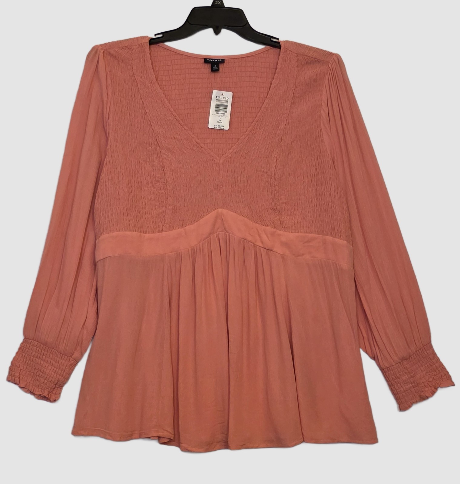 TORRID Size 3 (3X 22-24) Dark Coral Stretchy Blouse Top