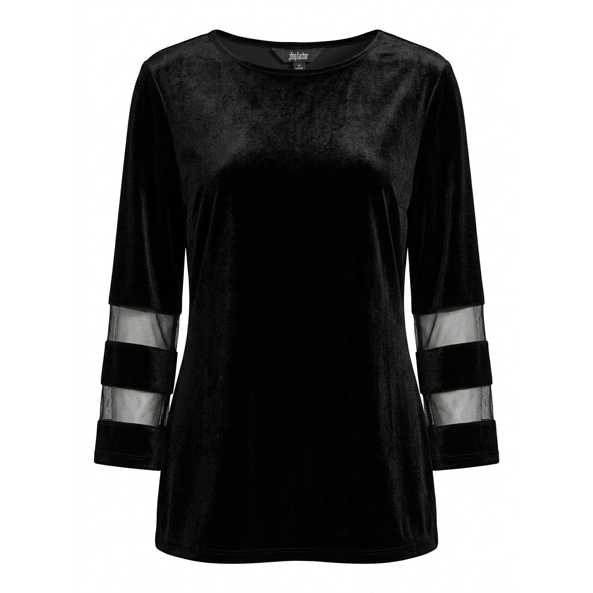 NEW Slim Factor Investments Women’s LARGE Black Velvet Mesh Sleeve Tunic Blouse