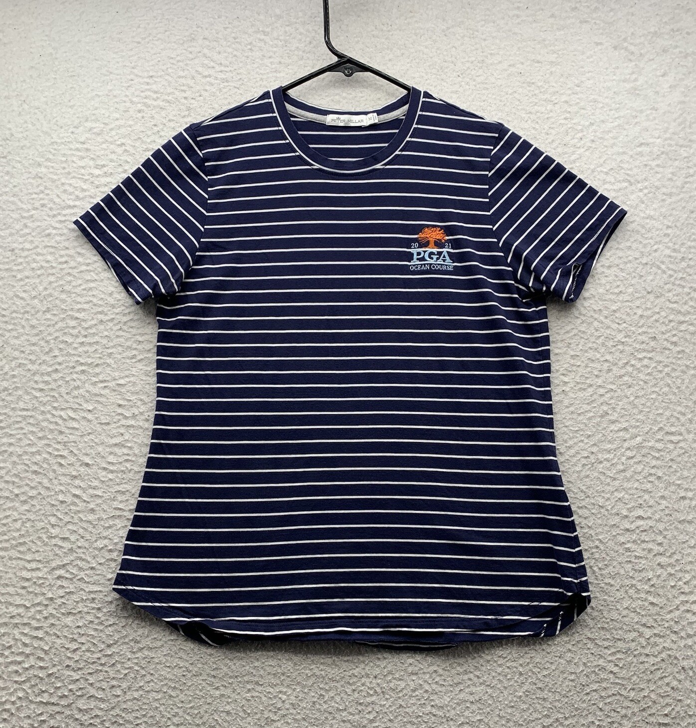 Peter Millar T-Shirt Womens Medium 2021 PGA Ocean Course Kiawah Blue Stripe Golf
