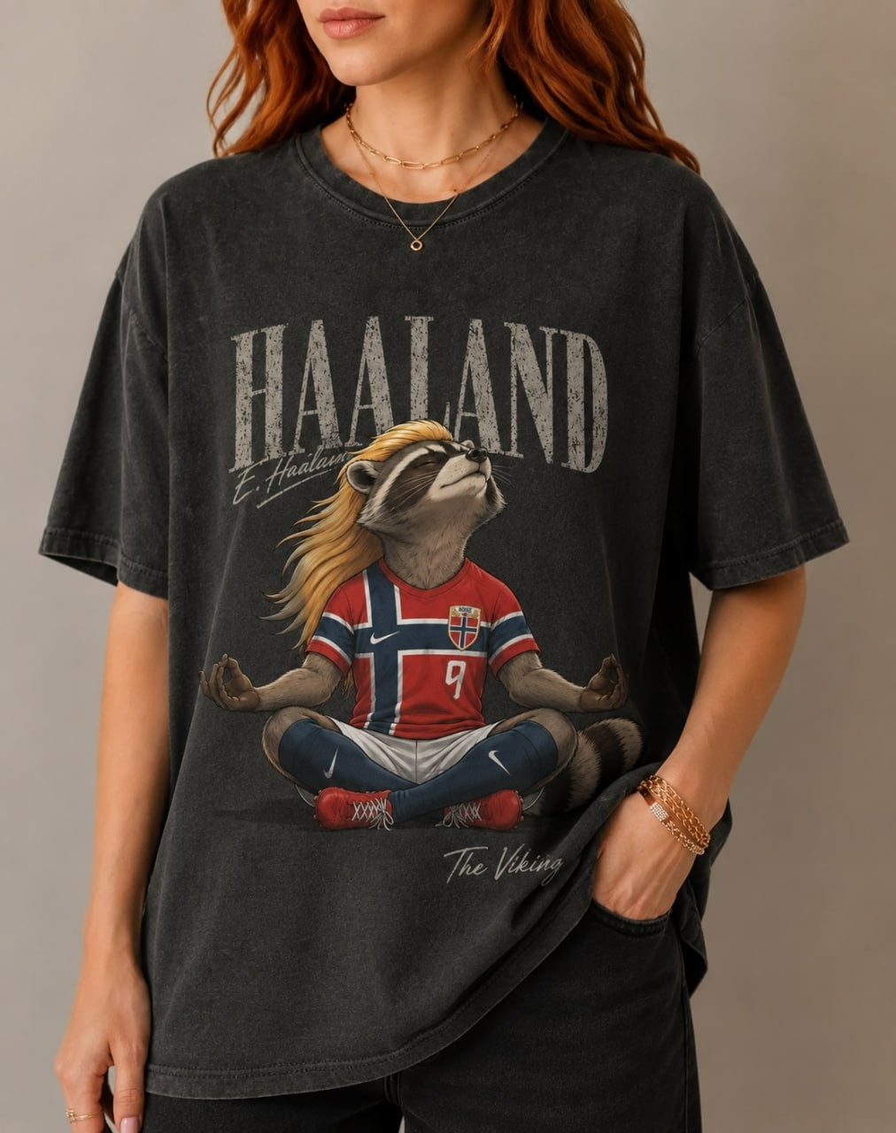 Erling Haaland Raccoon Funny Soccer Meme T-Shirt, Comfort Colors Premium Tee