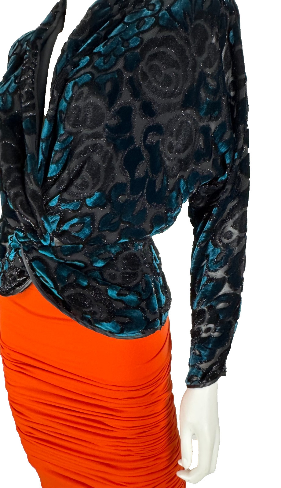 Apropos New Vintage Black Blue Silk Velvet Dress Top Blouse 4 US 40 IT S Runway