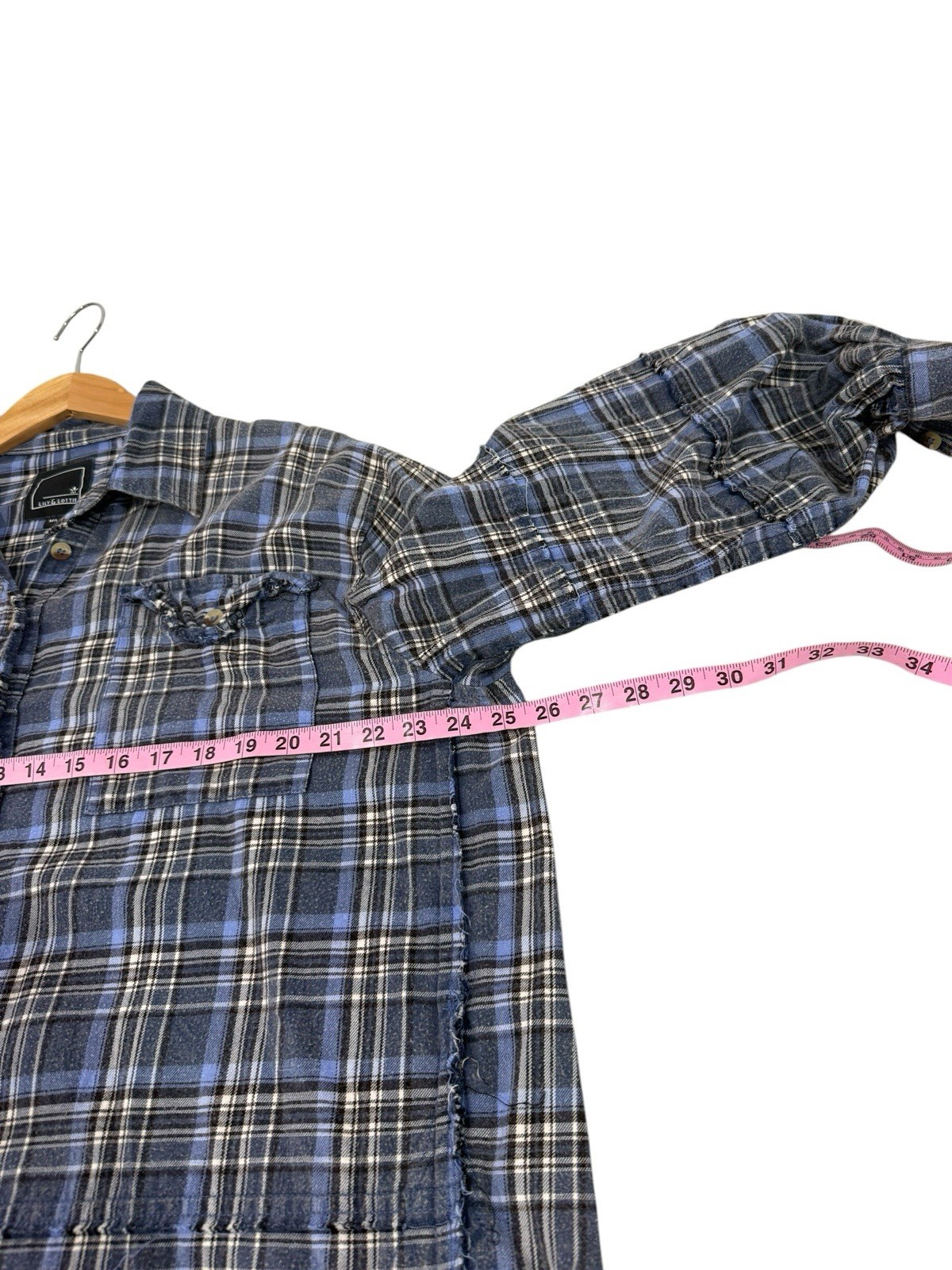 Lauriebelles Lily & Lottie Oversized Blue Plaid Button Up Shirt Tunic Size M/L