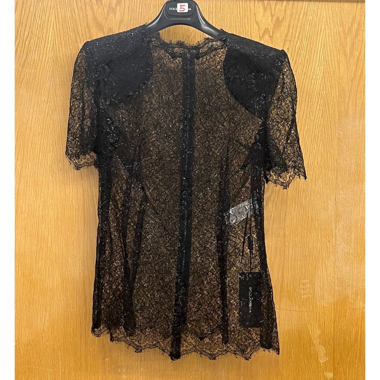 NWT Dolce & Gabbana Black Short sleeve Lame Lace Top Blouse IT 40 S