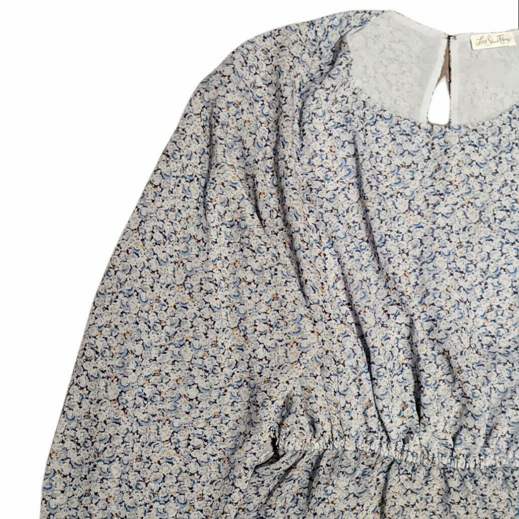 LoveShackFancy Nellie Bluejay 100% Silk Top Floral Ruffle Jewel Blouse XS