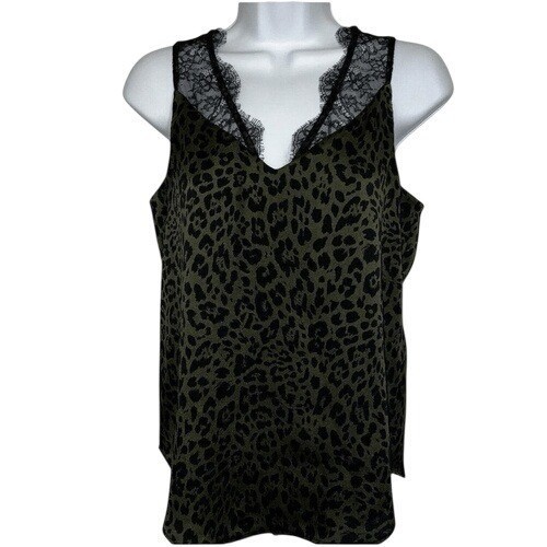 EXPRESS Army Green & Black Leopard Print Lace Trim Sleeveless Tank Top NWOT XS