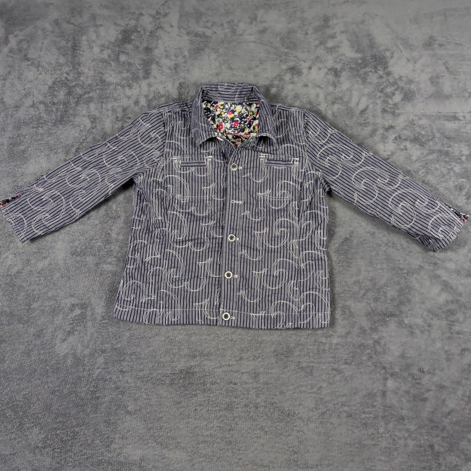 Quilted Reversable Floral/Grey Western 3/4 Sleeve Button Down Shirt Size Large