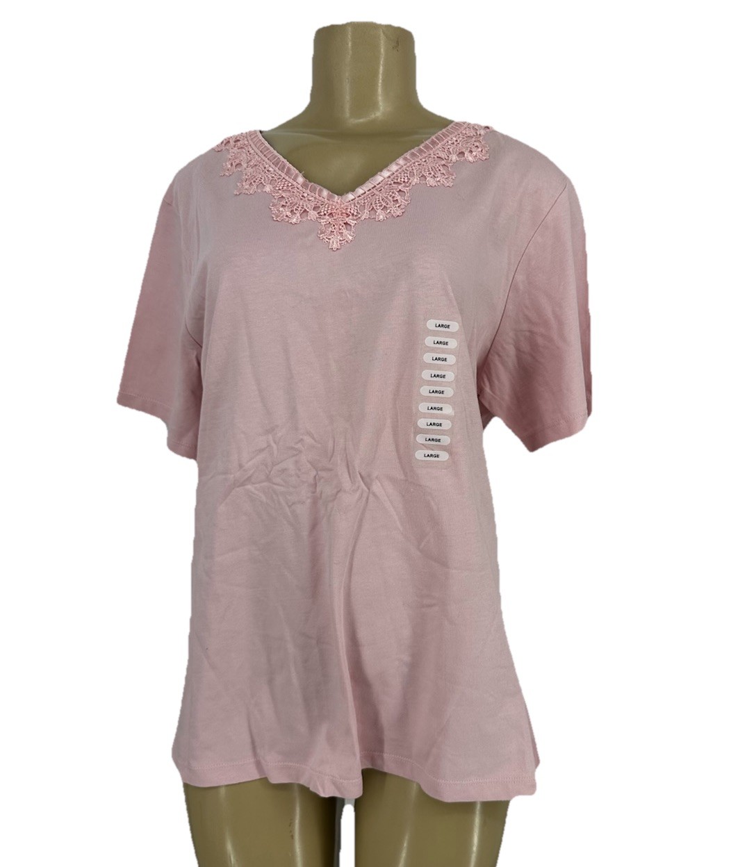 NEW Studio Works Large Women V-neck Short Sleeve T-shirt Pink Cotton I35