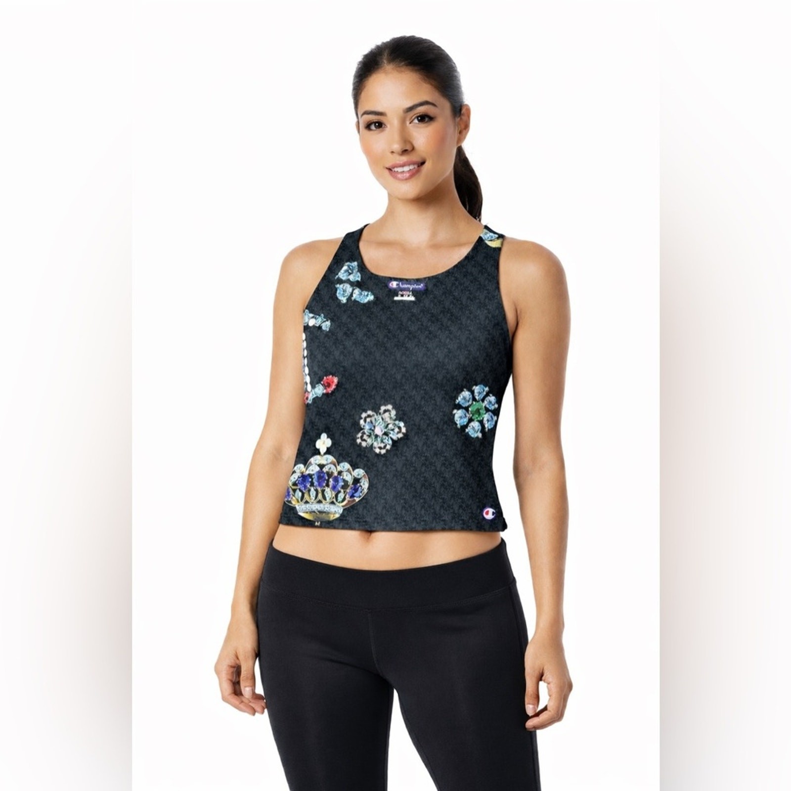 Champion Size S jewel bling NWT Gray Black Tank Top Athletic Sports Bra yoga