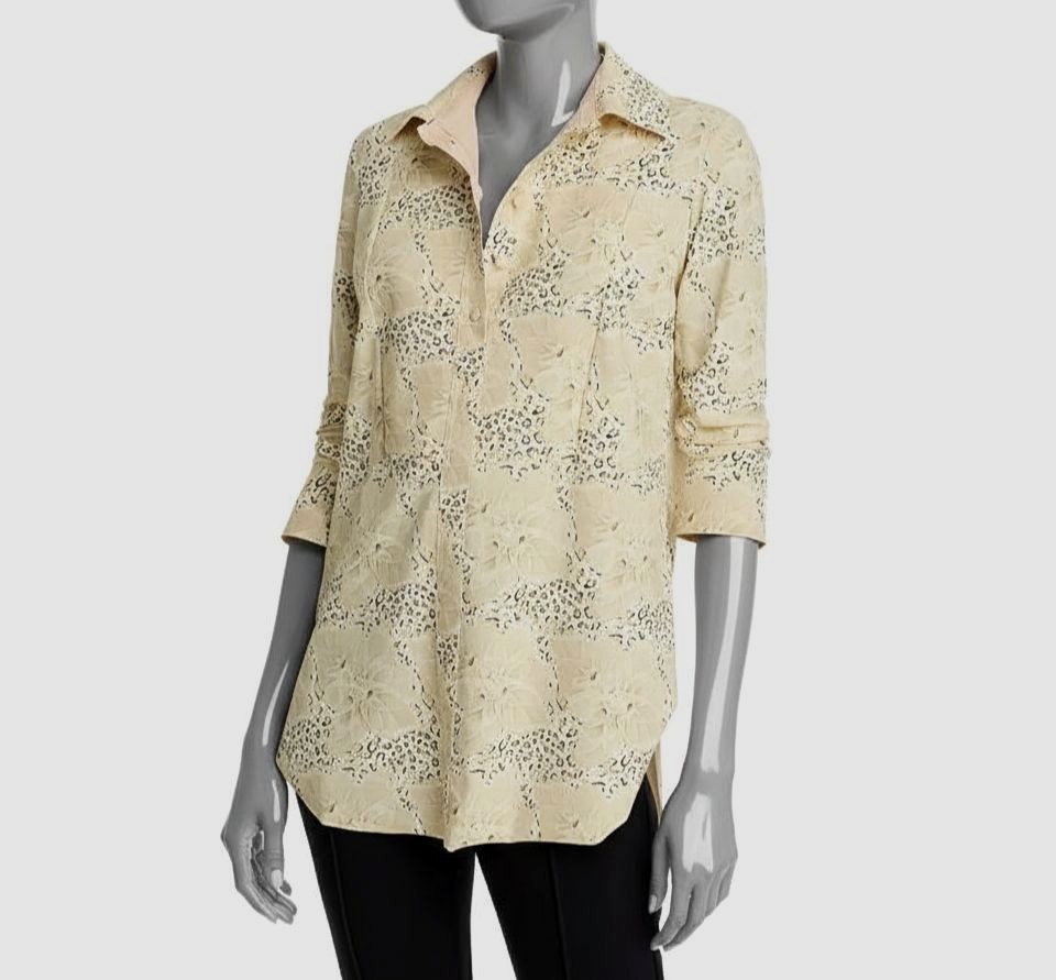 Chiara Boni Women’s Yellow Printed Button Front Top Size 4