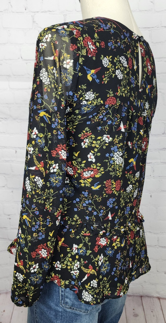 Madewell Blouse Floral Ruffles Sheer Sleeves Prairie Fairy Goth Cottagecore XS