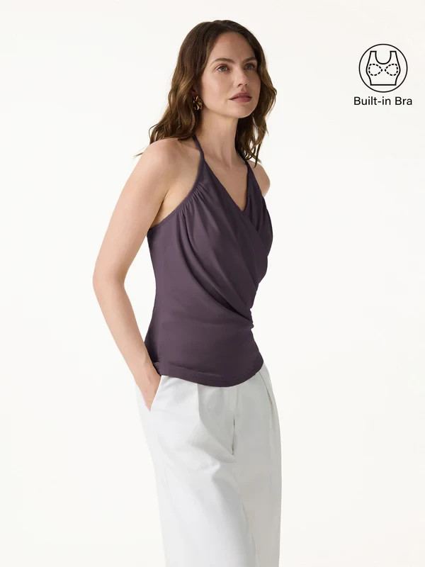NEW OGL Women’s Halter Neck Surplice Ruched Bra Top, US Stock