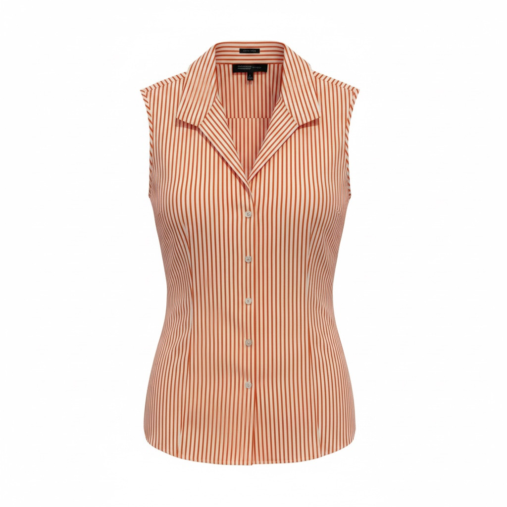 Jones New York Signature Orange White Striped Button Front Sleeveless Blouse Siz
