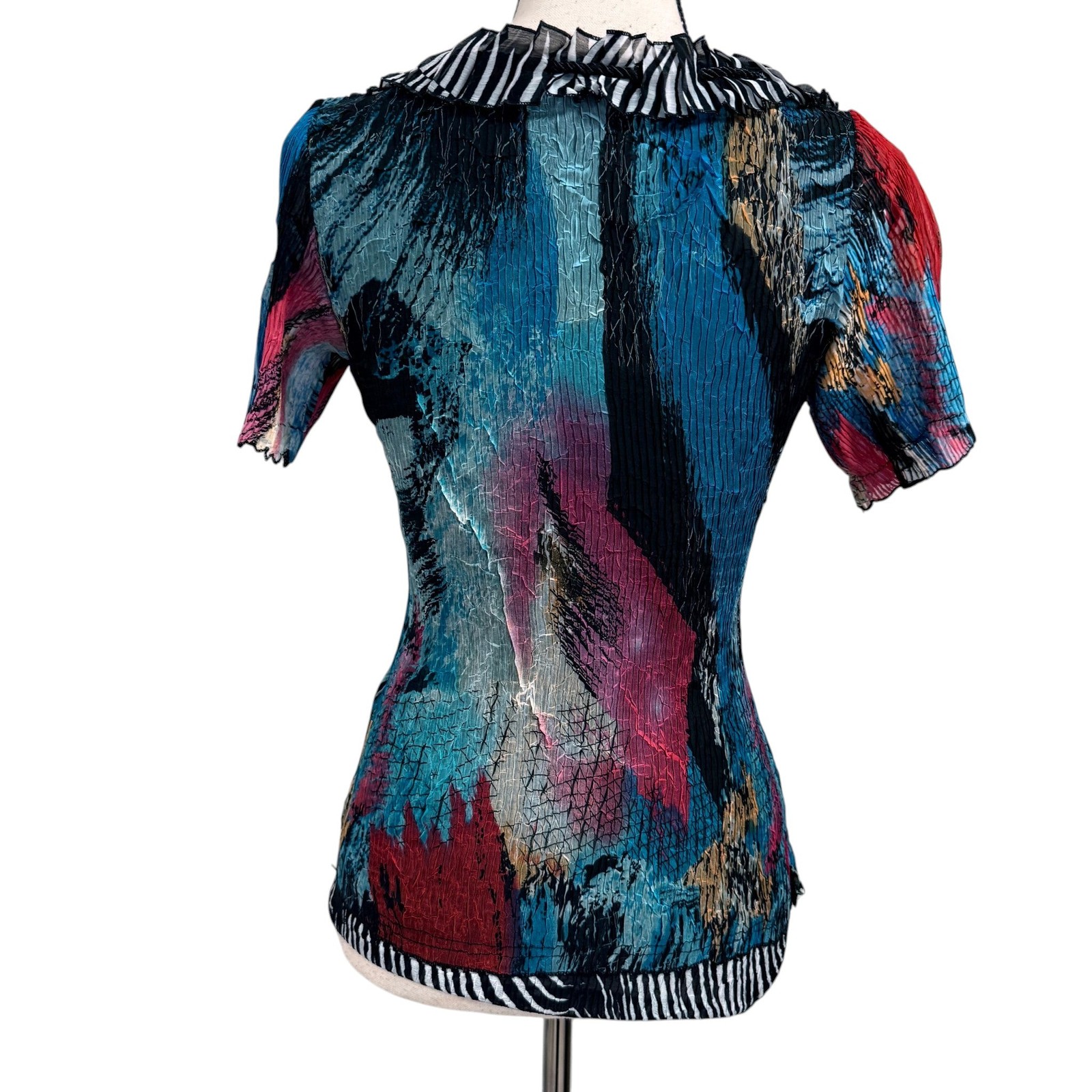Y2K Crinkle Abstract Sequin Ruffle Top Size Small