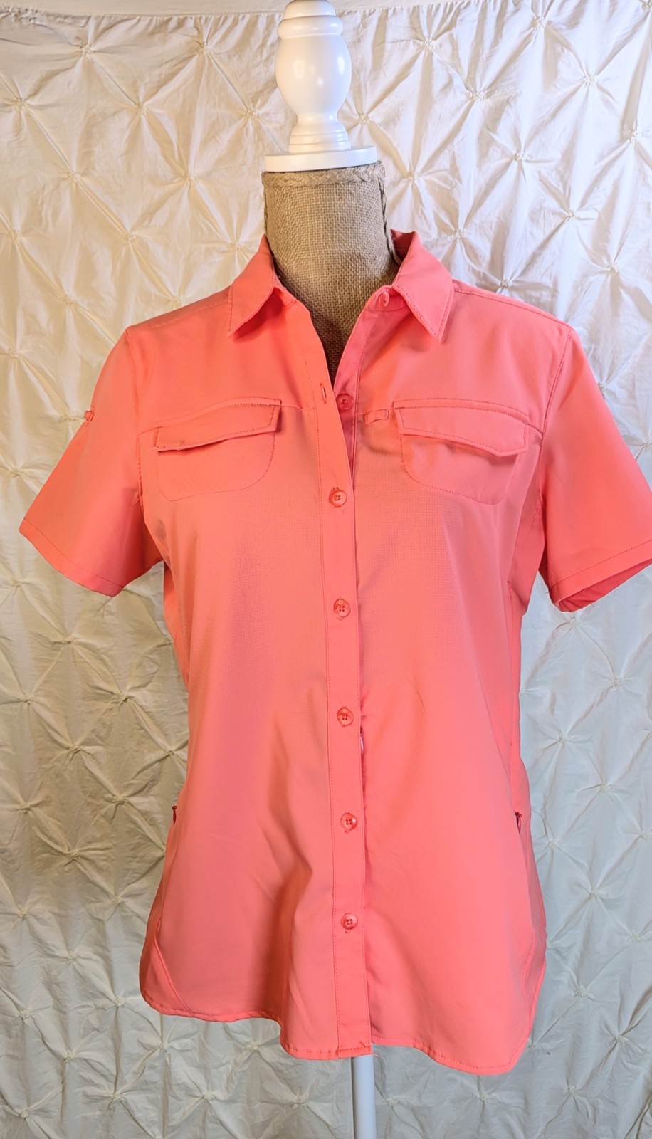 REI Hiking Shirt Women MediumCoral Vented Side Zipper Outdoor Gorpcore Button Up