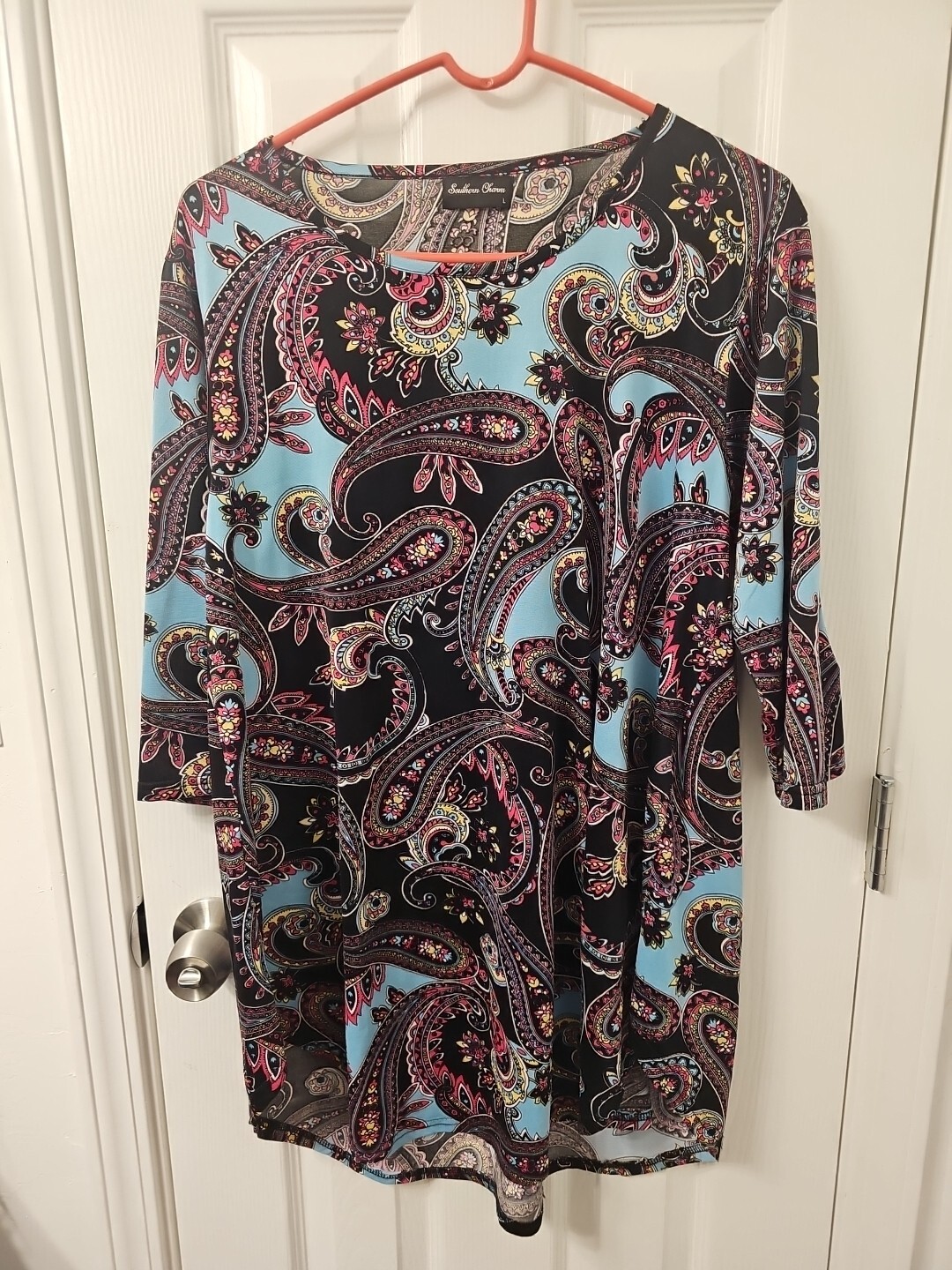Southern Charm Womens Tunic Top Multicolor Floral Paisley 3/4 Sleeve Stretch L