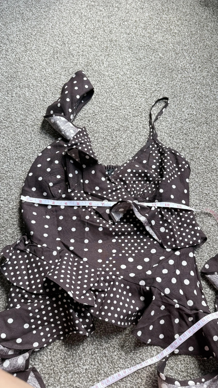 Style Envy Polka Dot Ruffle Camisole Top Brown White S NWT