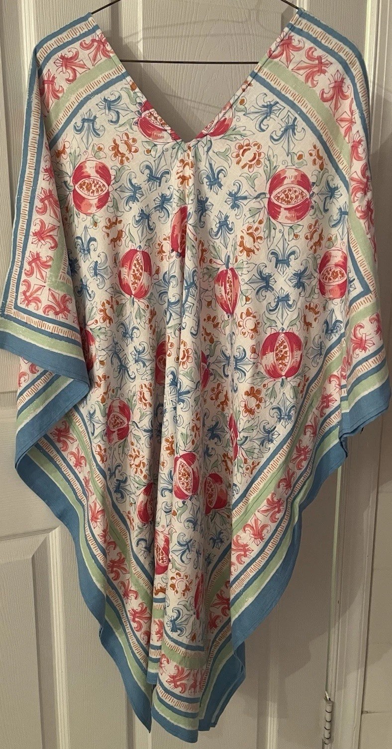 J. McLaughlin Blue Colorful Linen Blend Kaftan Tunic Womens Size M/L New W/Tags