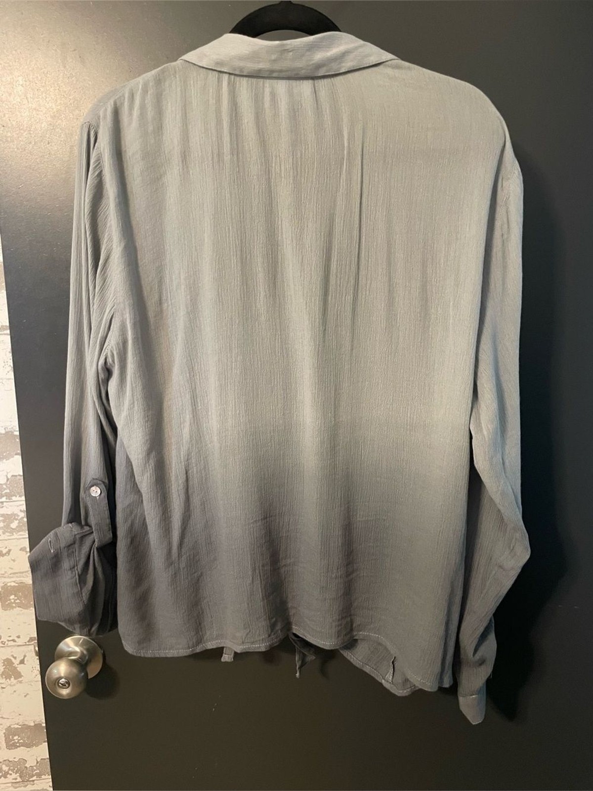 J. Jill Ombré Gray Tie Front Button Down Blouse Cotton Viscose Size Large