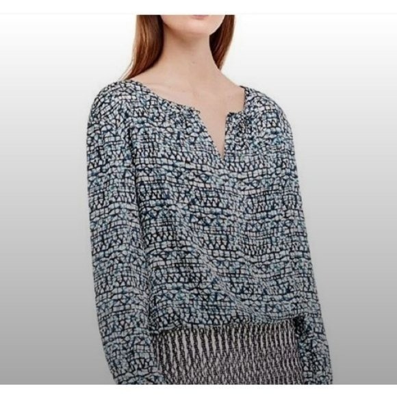 Tory Burch Blue Silk Long Sleeve blouse top Size 6 Designer old money