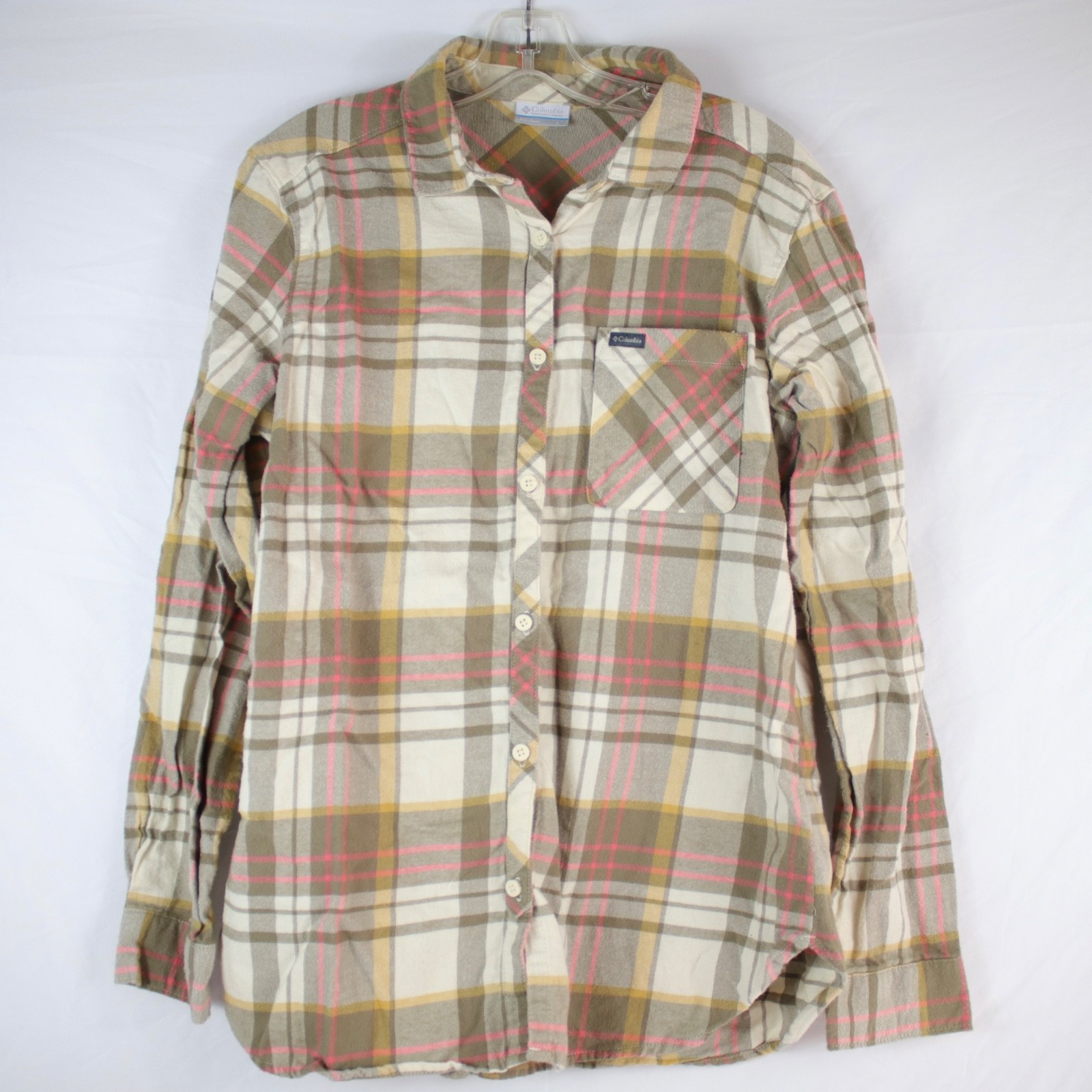 Columbia Sportswear Yellow, Tan & Pink Longsleeve Button Up Shirt Womens Size L