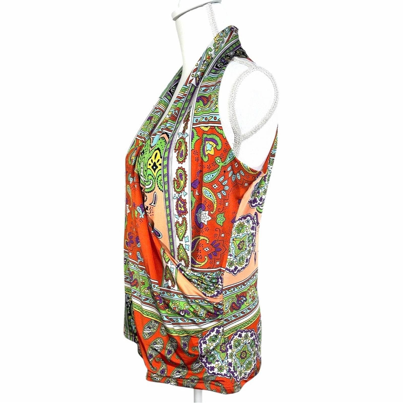 Joy Joy Halter Top Paisley Pattern Colorful Silky Feel Size Small Sleeveless
