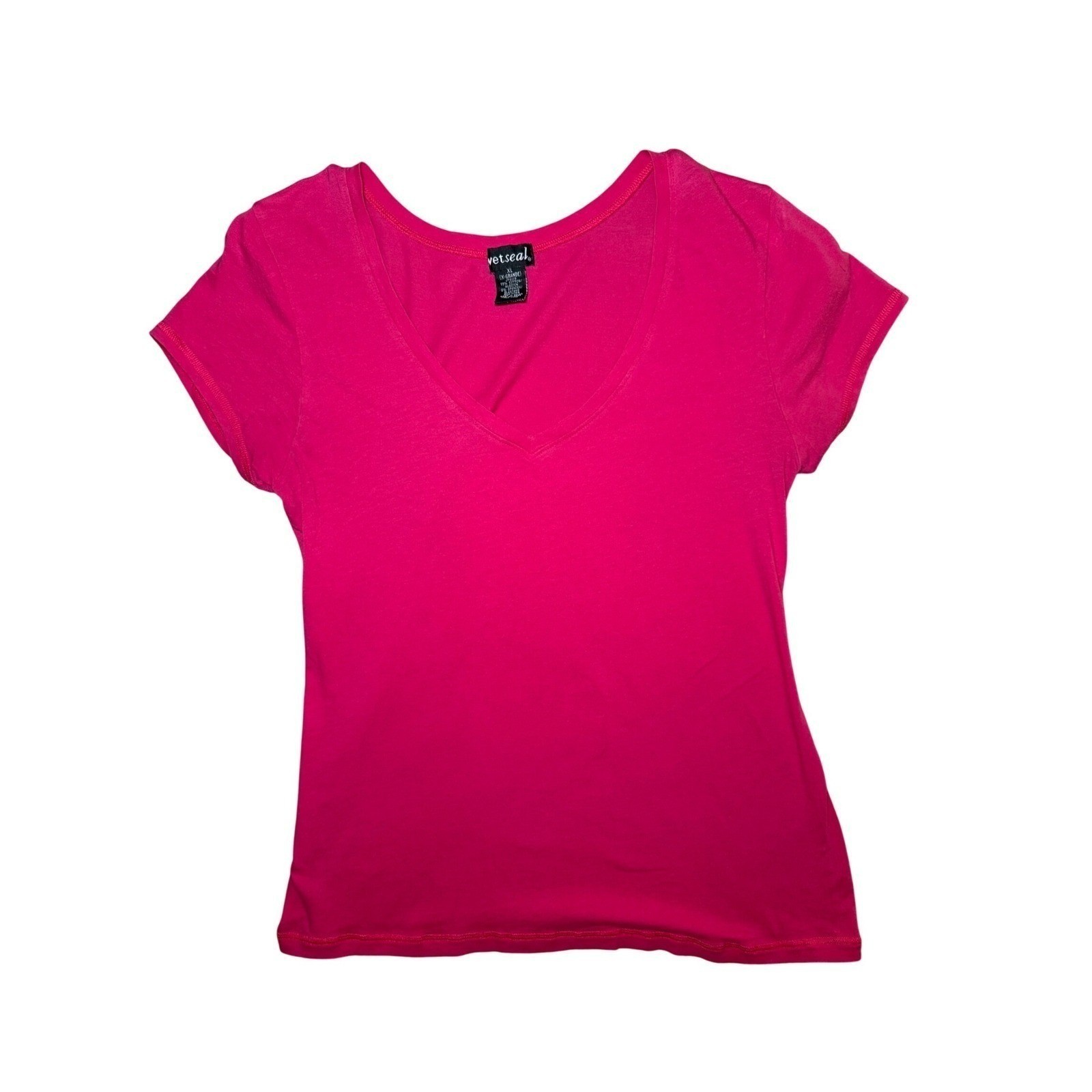 Wet Seal Hot Pink V Neck Short Sleeve T-shirt Womens XL