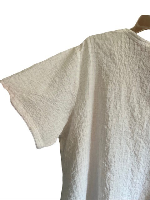 Eileen Fisher Woman 3X Top Cream Organic Cotton Boxy Band Collar Shirt Blouse