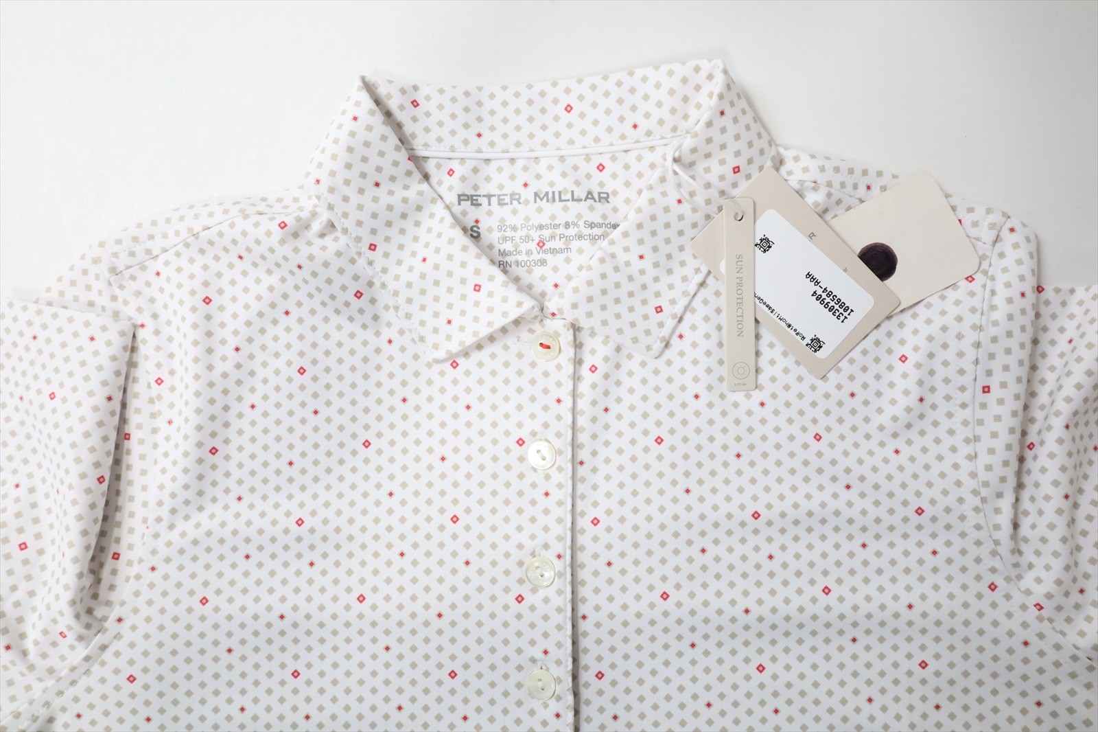 Peter Millar Golf Print Polo Womens Size Small WHT Regular New INV13309904
