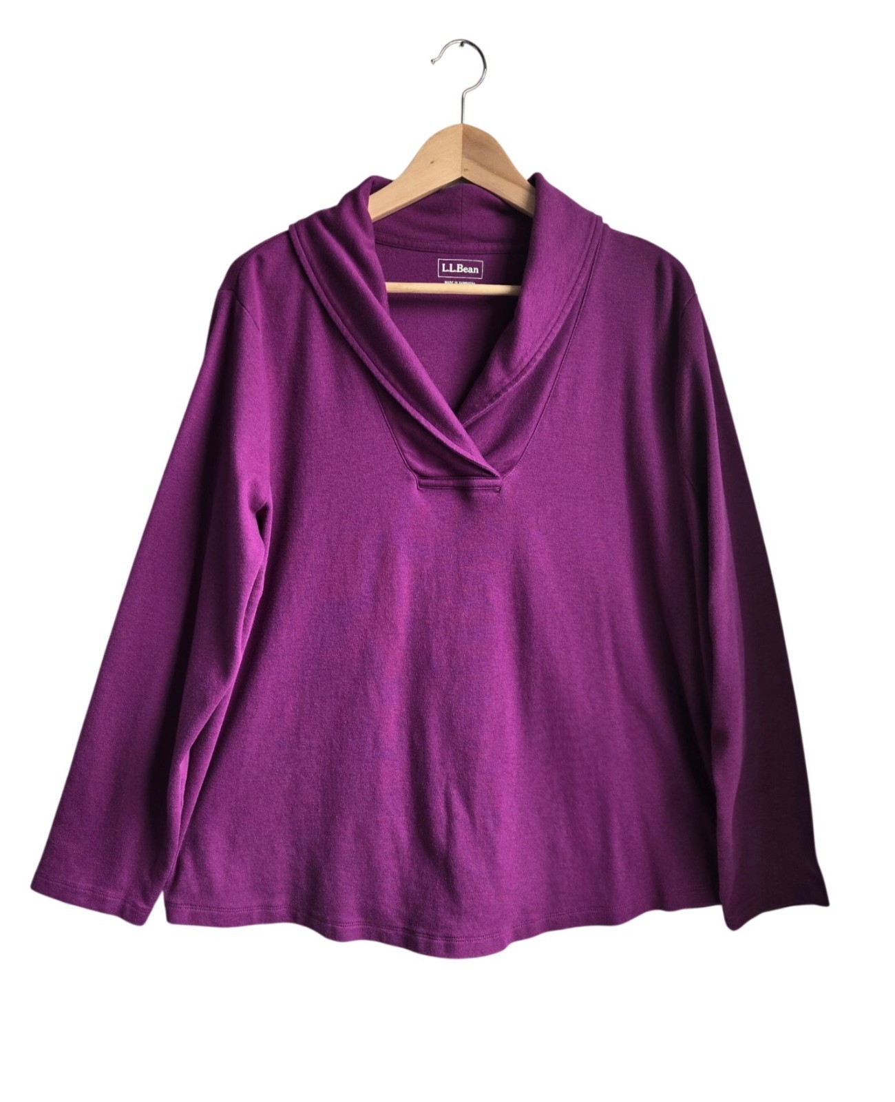 L.L.Bean Women 2X Purple Dark Plum Cotton Pullover Shawl Collar Sweatshirt T-Shi