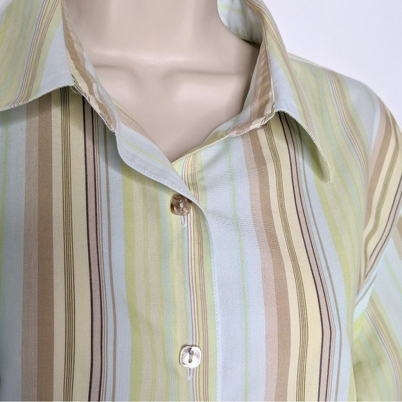 Pendleton Non-Iron Shaped Fit Cotton Striped Button Down Shirt Yellow Multi sz16