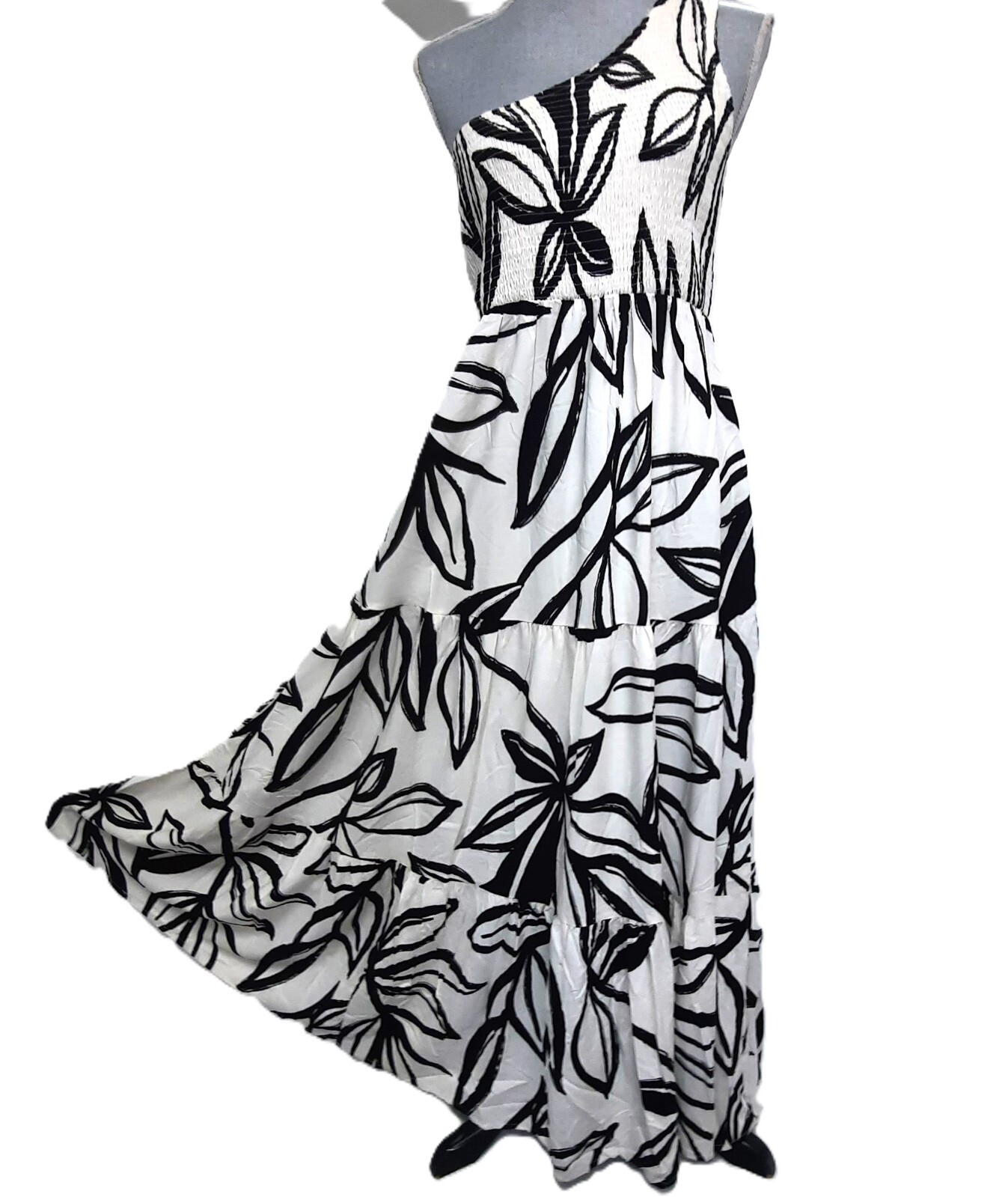 ATL Abel The Label Sz XL black white Australia one shoulder rayon back to school