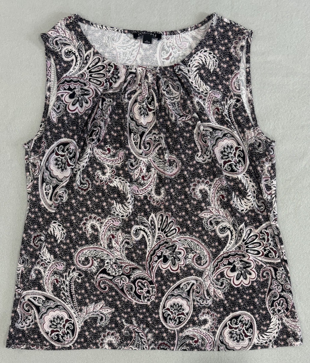Roz & Ali Women’s Top Size Large Paisley Floral Sleeveless Tank Pleated Stretch