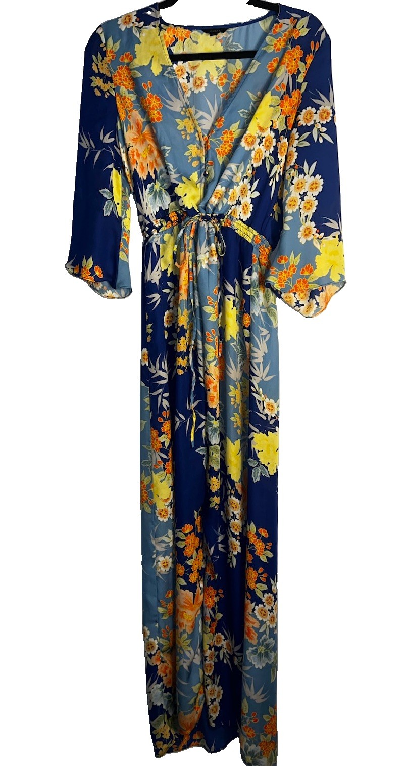 GUESS Floral Wrap Maxi Dress Size Small – Vibrant Tropical Print