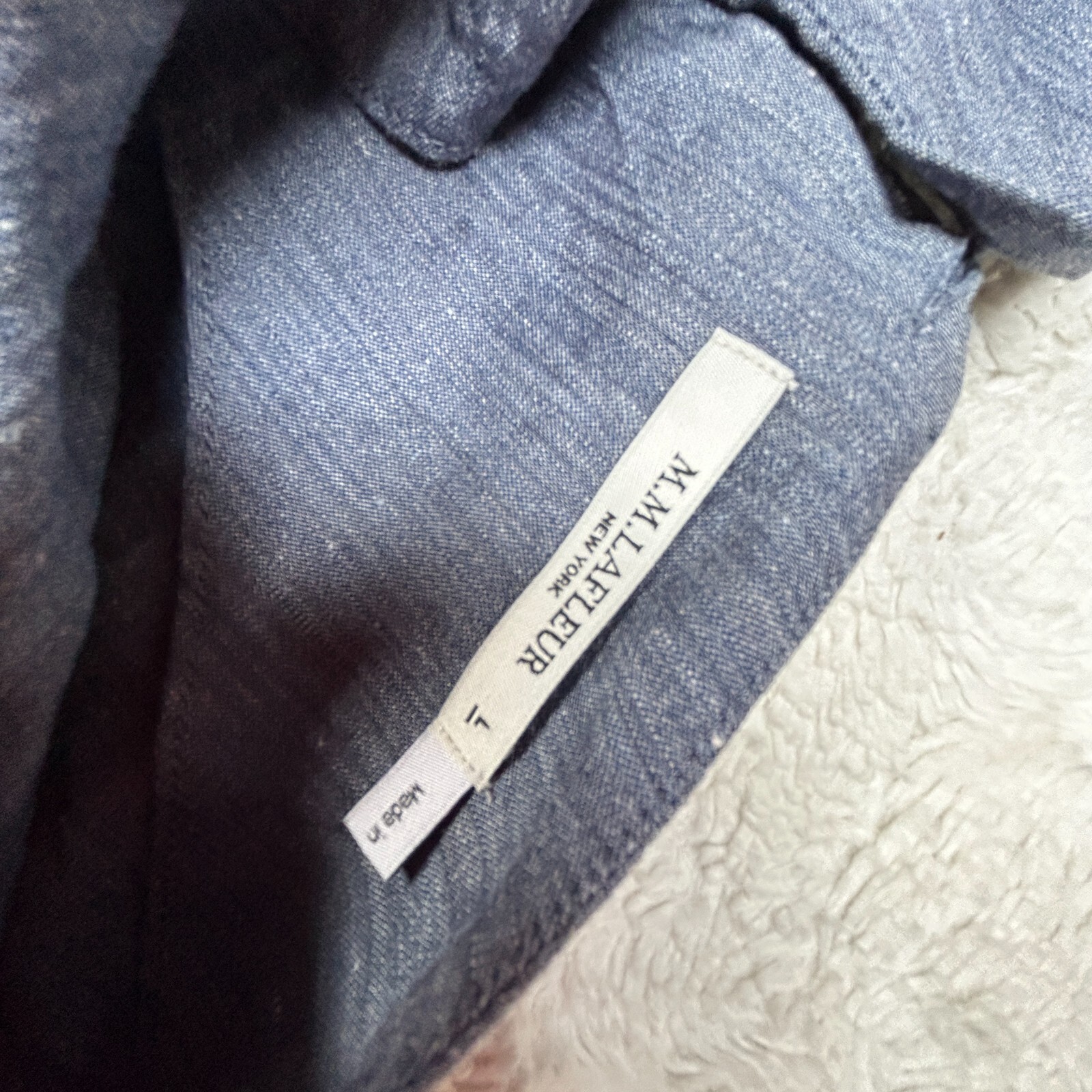 M.M. Lafleur Linen Blend Short Sleeve Classic Designer Blouse Top Large Blue