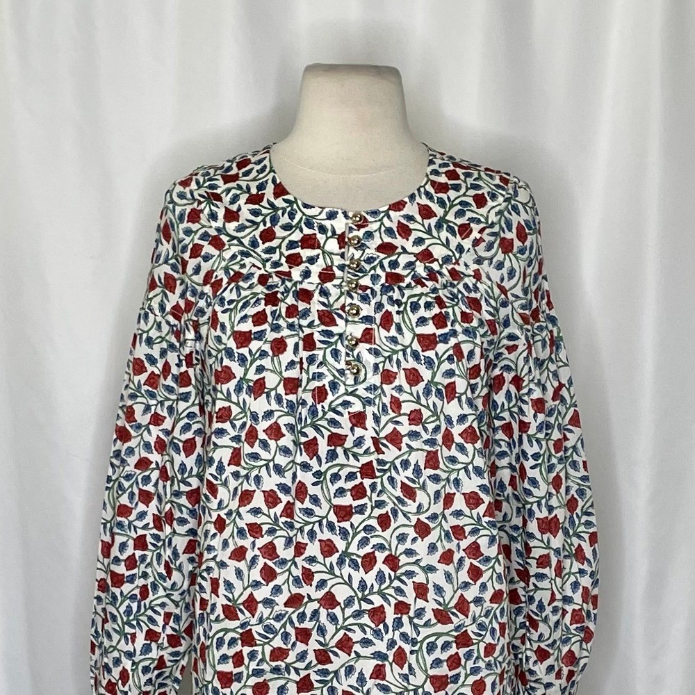 NWT!! J. CREW Shirred Popover Top Blouse Rosewood Floral Preppy Buttons X-Small