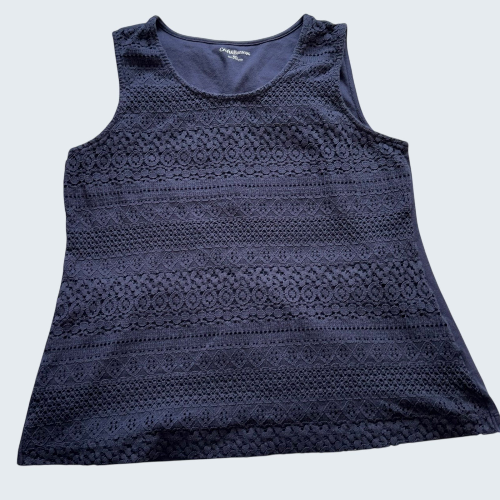 Croft & Barrow Womens XL Navy Blue Lace Front Sleeveless Tank Top Knit Back