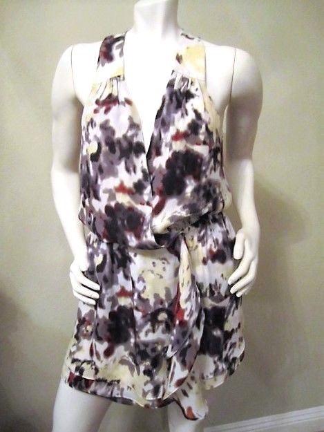 PARKER 100% SILK MULTICOLOR PRINT RACED BACK SLEEVELESS BLOUSE SIZE: S