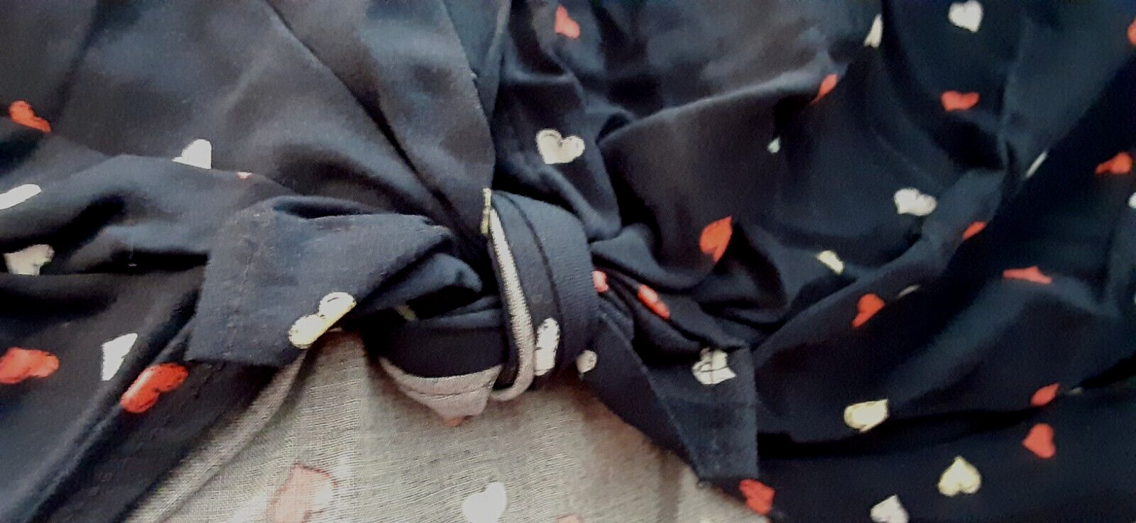 NOBO Blouse Short Sleeve Button Front Tie Blue With Hearts Juniors (11/13) NWT