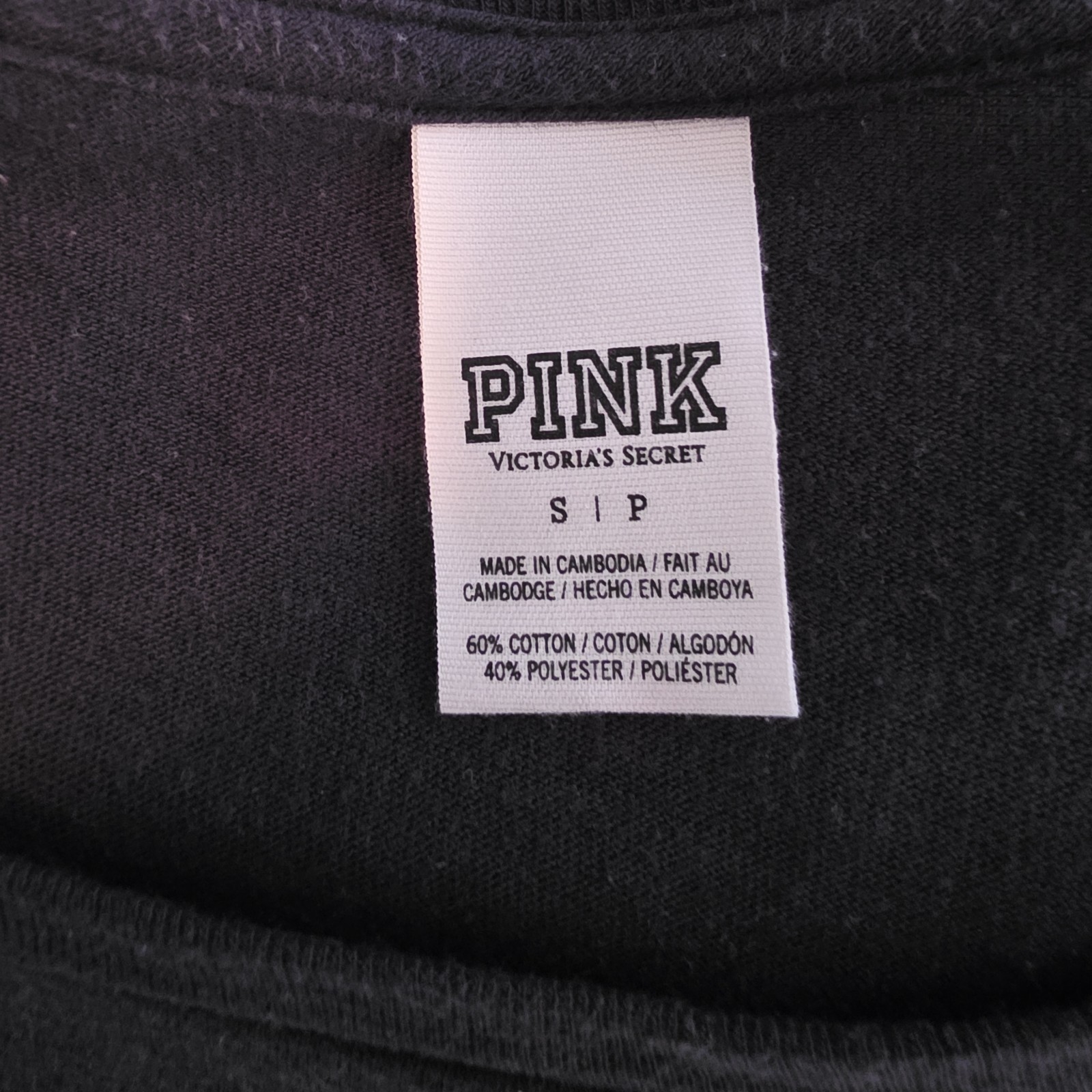 Victoria’s Secret PINK Sequin Logo Long Sleeve Tee Black Crew Neck Womens Small
