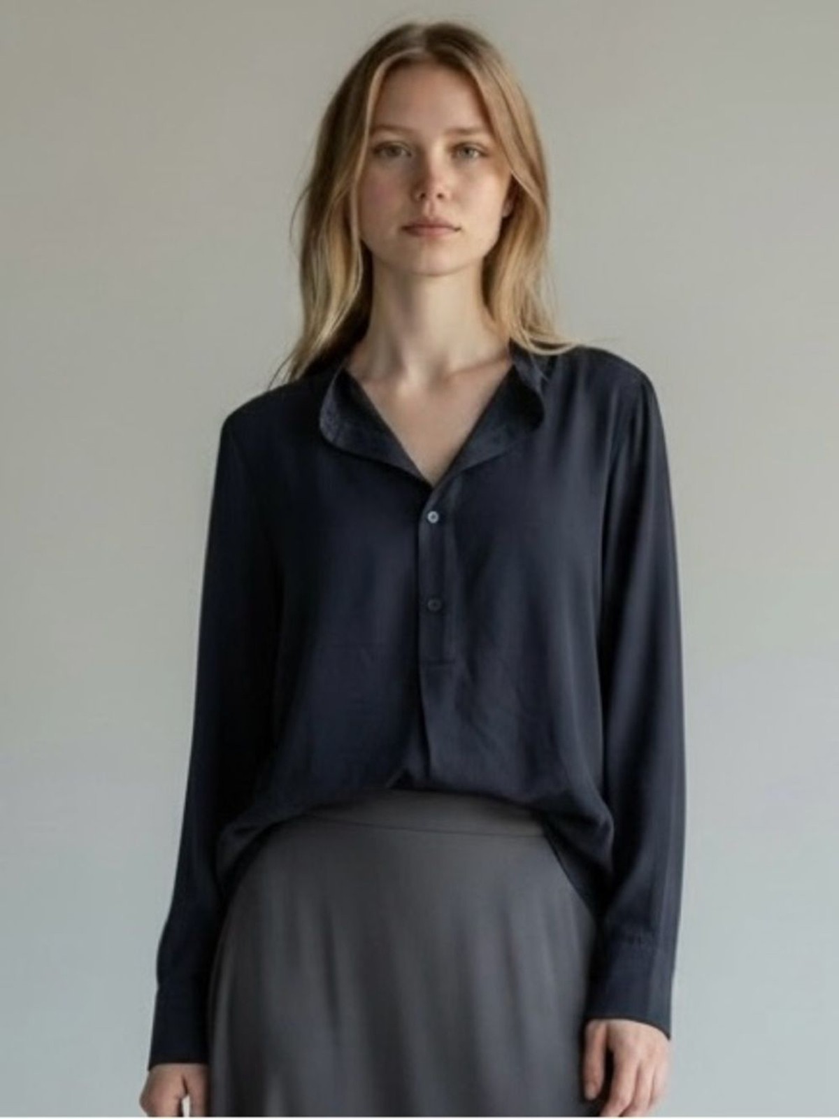Polo Ralph Lauren Black Button-Down Shirt 100% Mulberry Silk Size 4