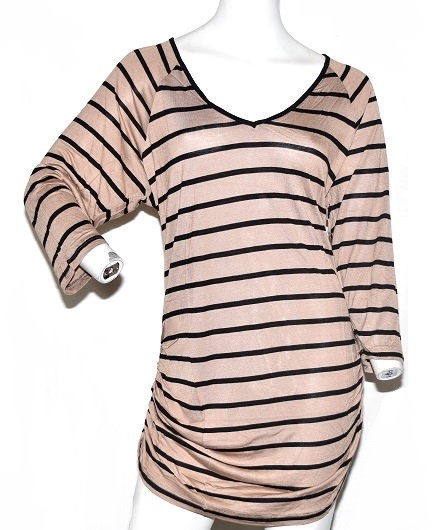 K. Jordan Women’s Ruched Tunic Knit Top in Tan – M