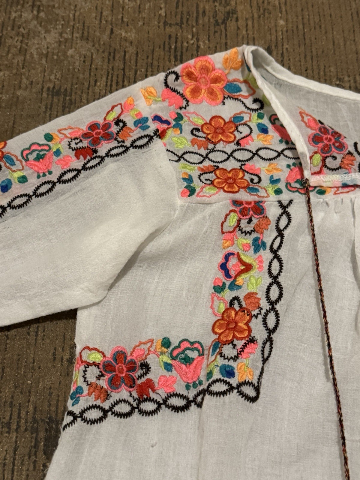 MISA Los Angeles Embroidered Off The Shoulder Tunic Top Blue White Tassel XS