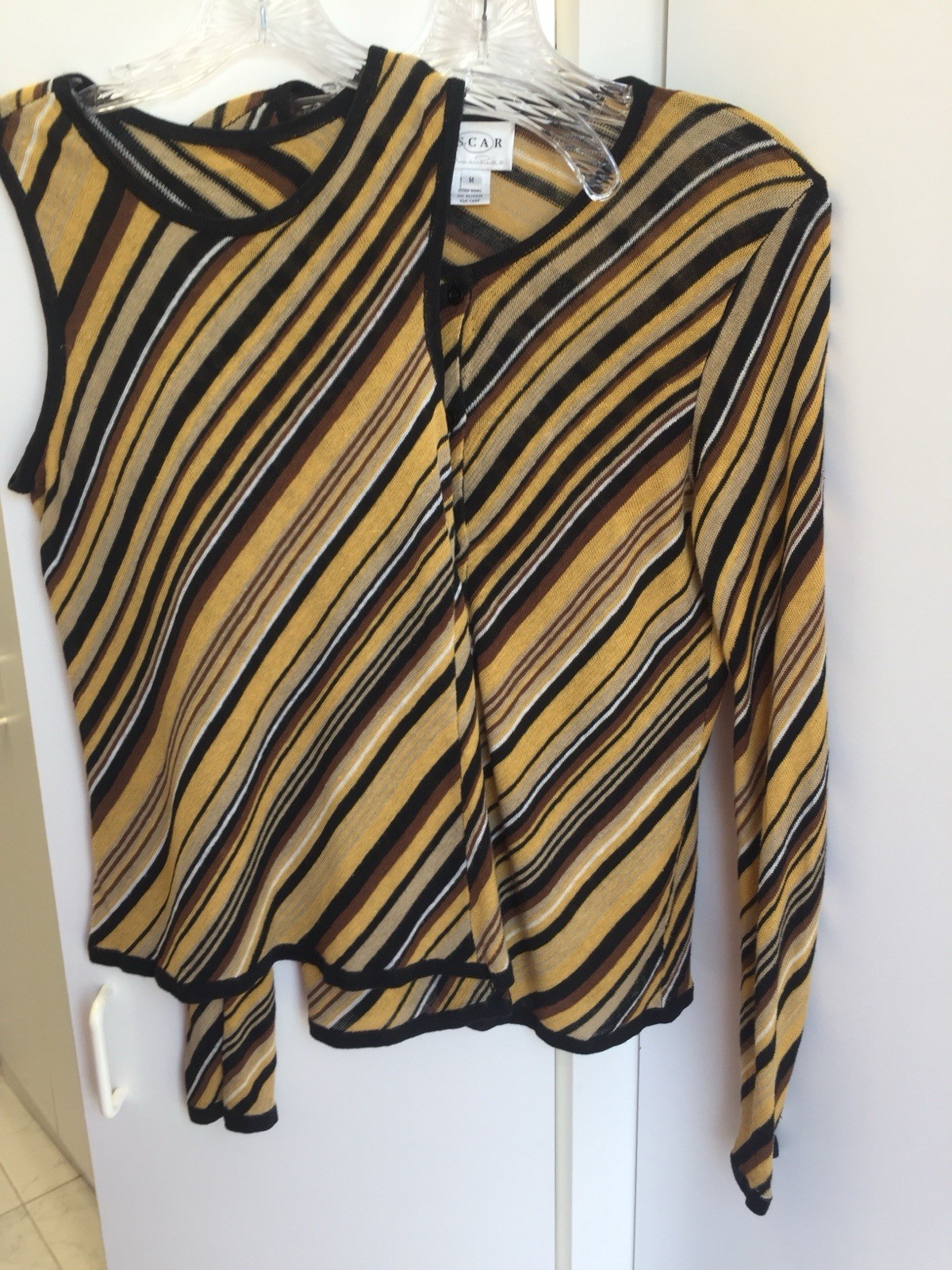Oscar By Oscar De La Renta Striped Linen 2 Piece Sweater Set ￼