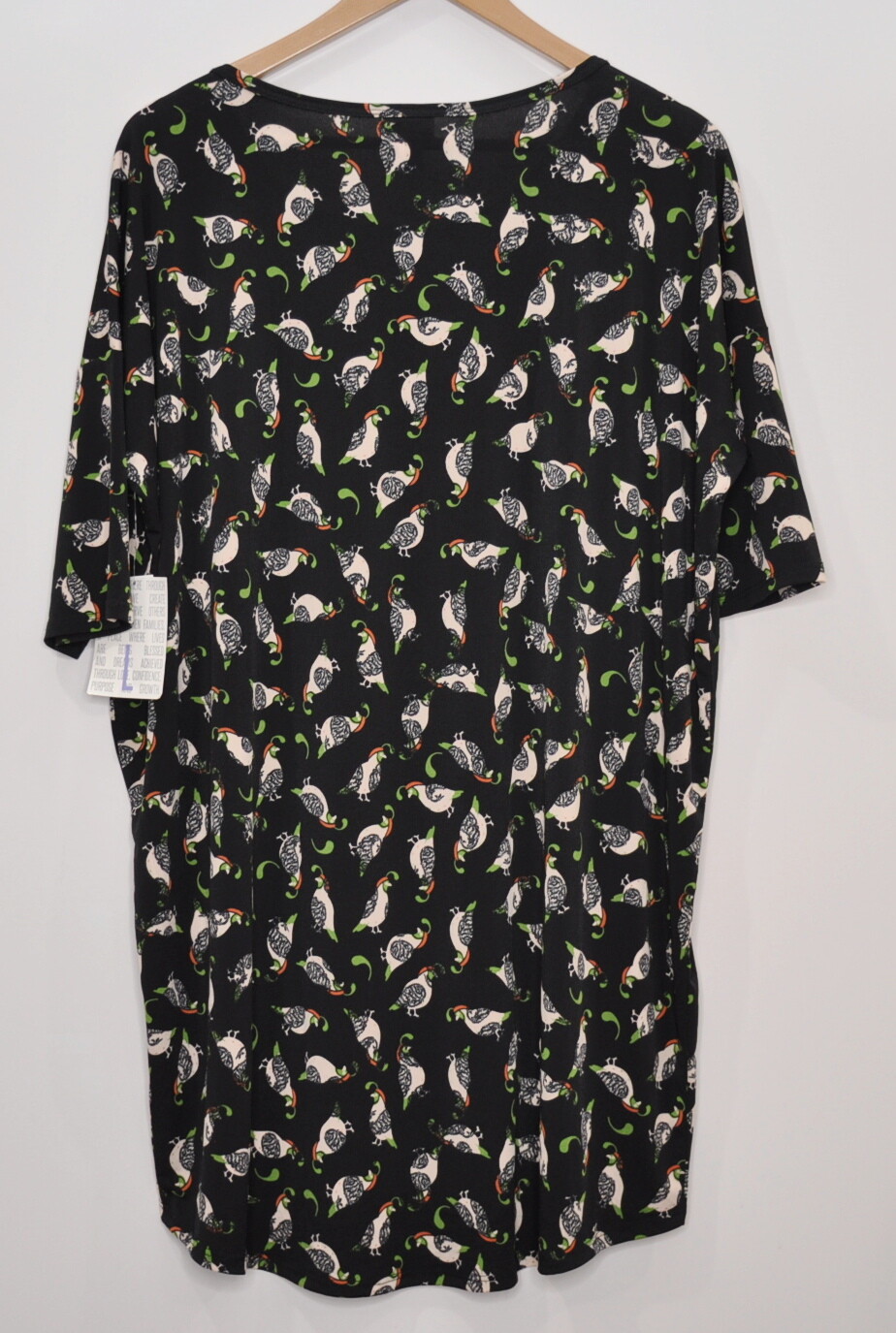 Lularoe Irma Bird Print Top Size Large Black Green Ivory Tunic Shirt Blouse New