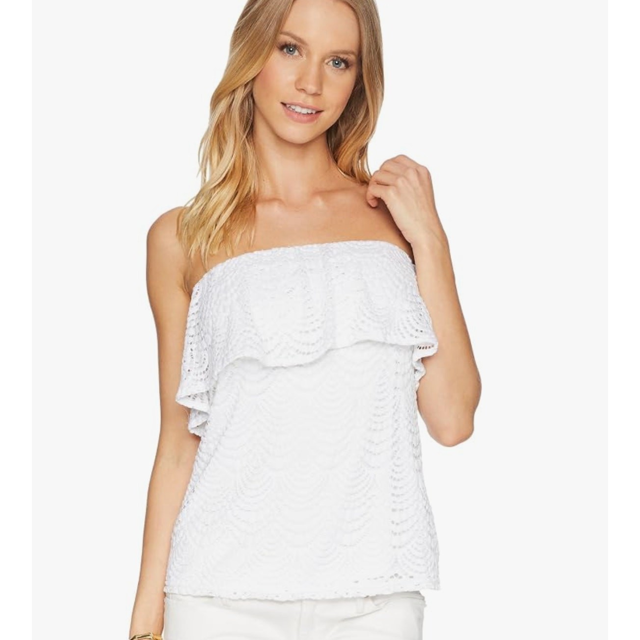 LILLY PULITZER Wiley Tube Top in Resort White with Scalloped Shell Lace Size S