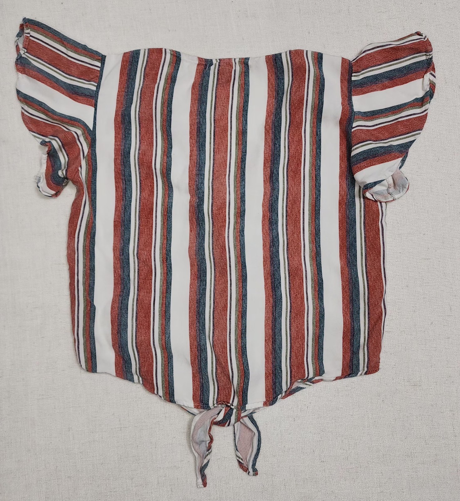 Style Envy S Striped Front Tie Top Red Blue White Buttons V Neck Cap Sleeves…
