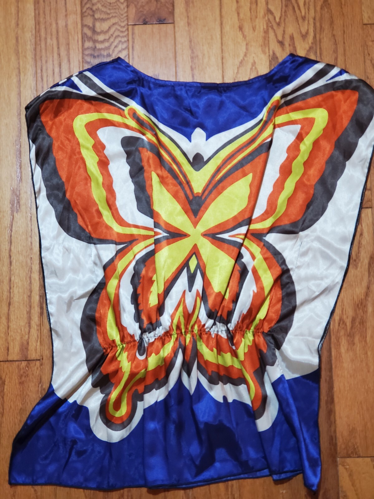 Karlie Women Butterfly Abstract Sleeveless Blouse S Blue Yellow Orange Gray