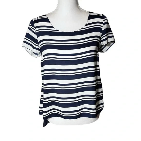 Anthropologie Maeve Stripe Apropos Top Small Drapey Pinked Edges Fluttery Hem